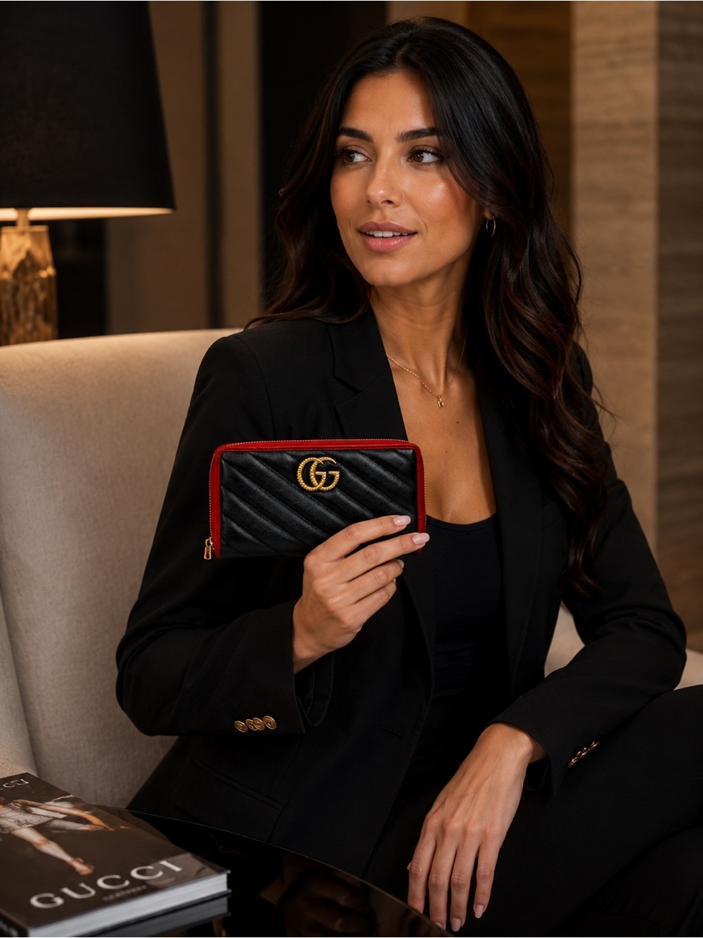 Gucci Authentic Marmot Diagonal Quilted. Leather Zip Around Wallet EC
